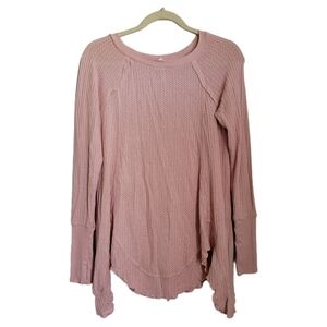 Jane And Delancey Top S Small Pink Waffle Knit Long Sleeve Scallop Hem